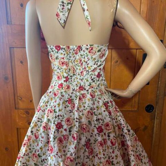 Women's Dress Retro Vintage Swing 1950's Short Sleeve Halter white floral - Picture 6 of 6
